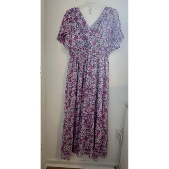 Rabbit Rabbit Designs Dress Womens 18 Purple Pink Floral S/S Maxi Boho‎ Fairy - Picture 1 of 11